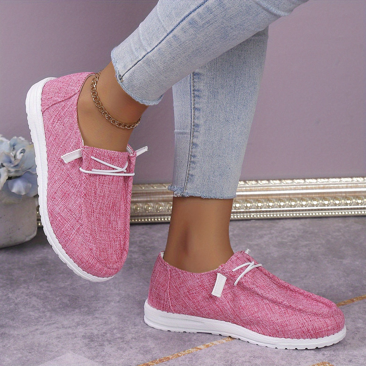 Women's Casual Canvas Sneakers, Fashion Plain Toe Solid Color Lace Up Slip On Flat Shoes, Lightweight & Versatile Shoes