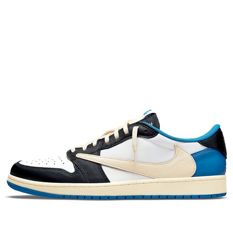 Fragment Design x Travis Scott x Air Jordan 1 Retro Low 'Sail Black Military Blue'  DM7866-140 Classic Sneakers